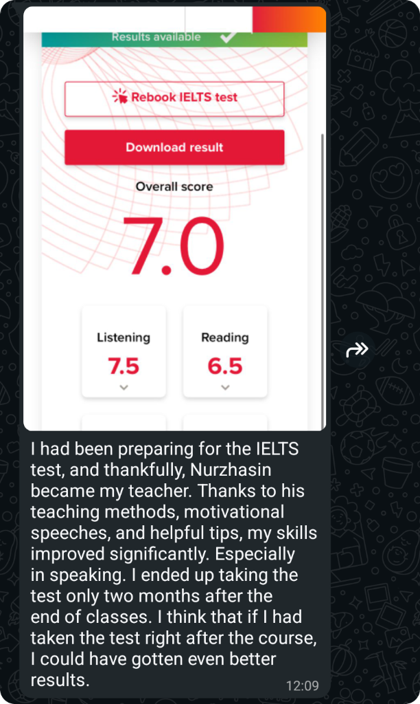 Malika's IELTS Result - 7.0