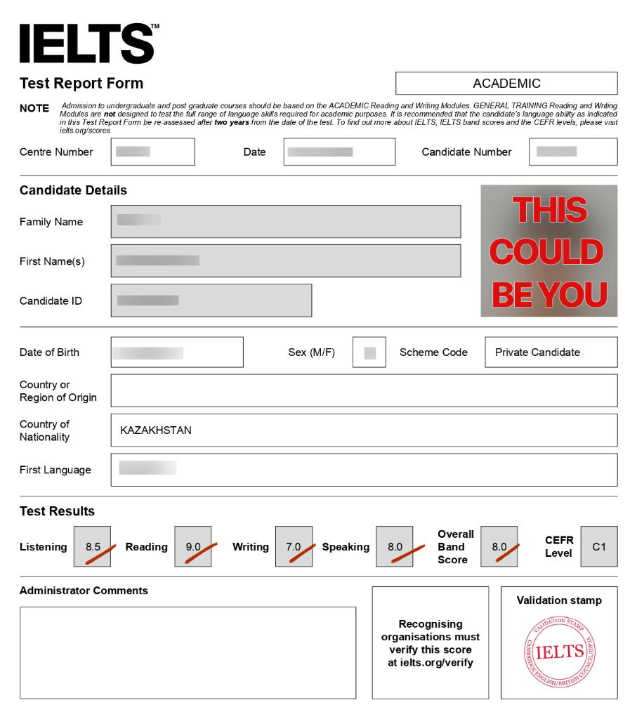 IELTS Certificate - Band 8.0