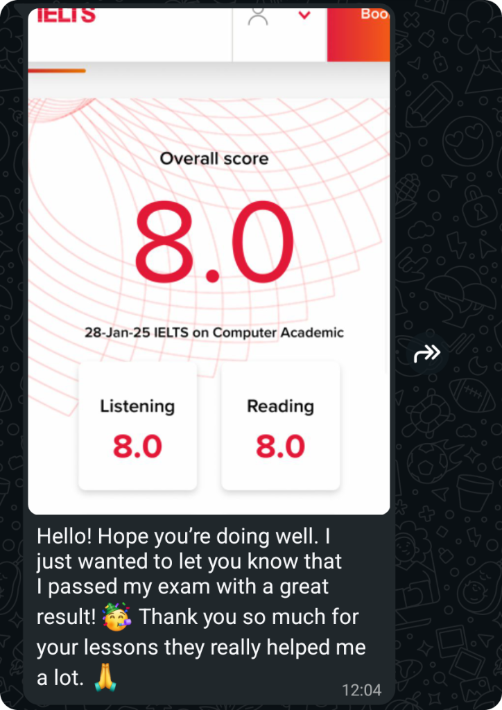 Zhamilya's IELTS Result - 8.0